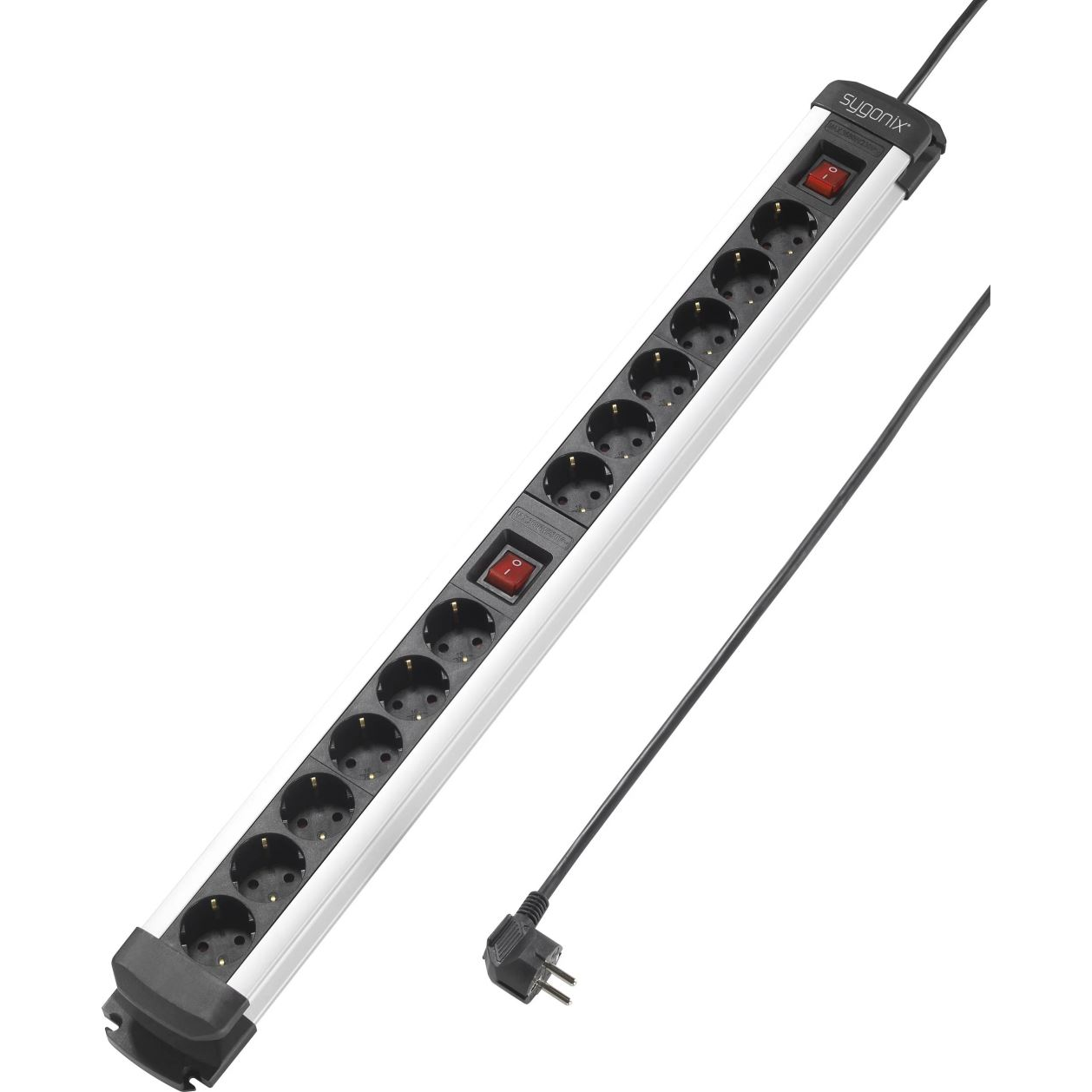 Sygonix SY-4538268 Elosztó kapcsolóval 12 részes Fekete, Ezüst Védőérintkezős 1,4m (SY-4538268)