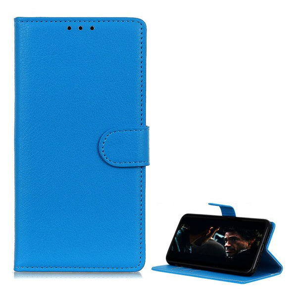 Tok álló, bőr hatású (FLIP, oldalra nyíló, asztali tartó funkció, prémium) VILÁGOSKÉK [Samsung Galaxy M01 (SM-M015F)] (5996457993277)