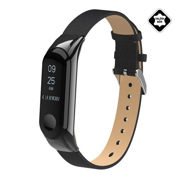 Gigapack Xiaomi MI Band 3 резервна каишка, естествена кожа, регулируема, черна