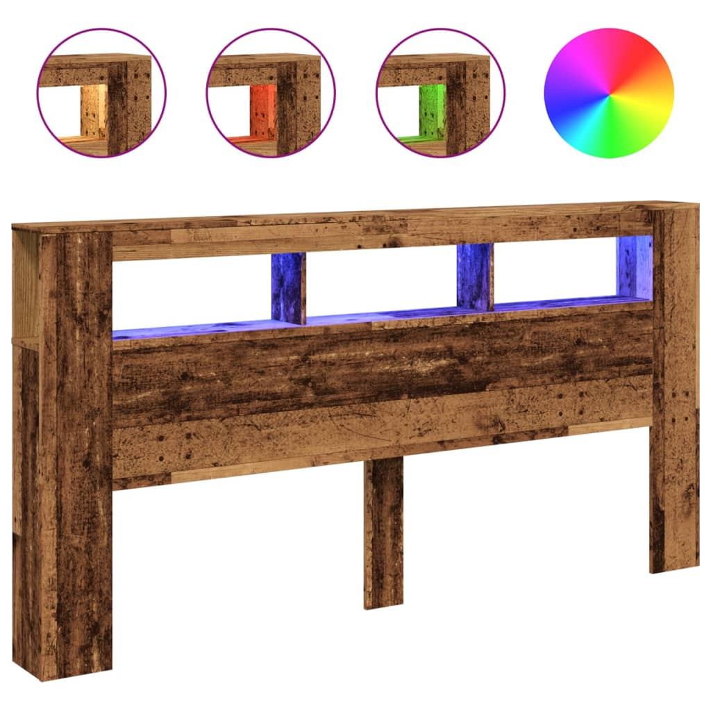 antik fa színű szerelt fa LED-es fejtámla 200x18,5x103,5 cm (857692)