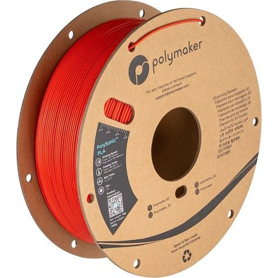 Polymaker PA12005 Filament Polymaker PolySonic™ PLA red High Speed PLA / 1.75 mm / 1kg 3D nyomtatószál PLA műanyag Highspeed nyomtatószál 1.75 mm 1000 