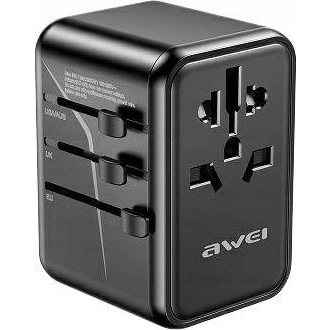 Awei töltő. 2xUSB+3xUSB-C C-40 65 W 4 az 1-ben USA/AU/EU/UK adapter Fekete Univesal Travel GaN töltő (AWEI181)