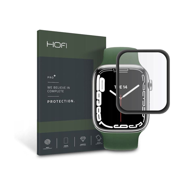 HOFI Hybrid Glass Apple Watch Series 7 (45mm) üveg képernyővédő fólia fekete kerettel (FN0271)