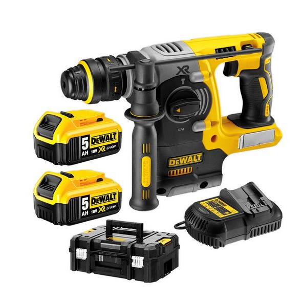 DeWalt DCH274P2T-QW akkus fúró-vésőkalapács 18 V | 2,1 J | Betonban 24 mm | 3,32 kg | Szénkefementes | 2 x 5 Ah akku + töltő | TSTAK kofferben
