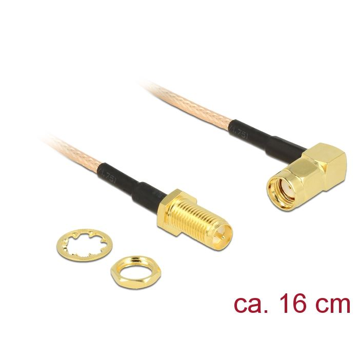 Delock antenna kábel RP-SMA dugó 90 > RP-SMA RG-316 16cm (89431) (DE89431)