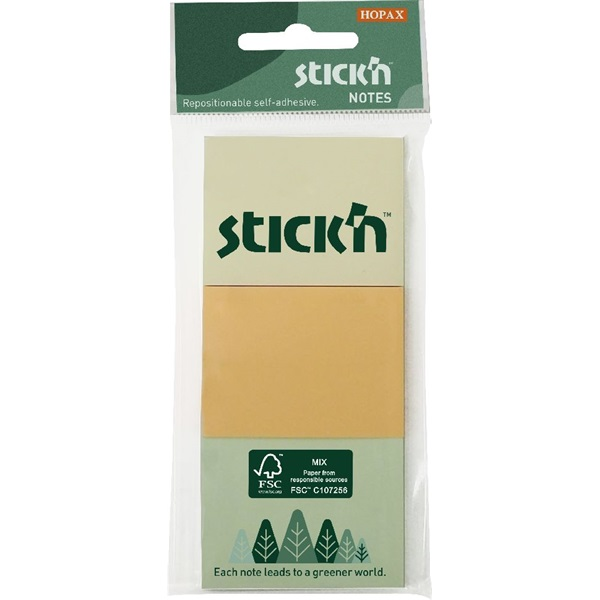 Stick`N 38x51 mm 3x100 lap (3 tömb/csomag) vegyes pasztell színek öntapadó jegyzettömb (21885)