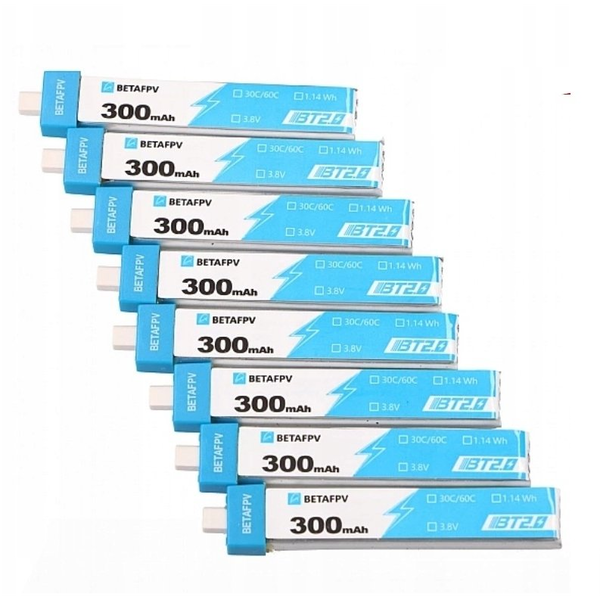 BetaFPV BT2.0 300mAh 8-pack | Zestaw baterii do dronów 1S | 3.8V, 300mAh