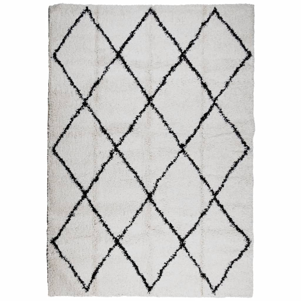 krém és fekete hosszú szálú bozontos modern szőnyeg 140x200 cm (375367)