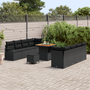 Set Canapea Grădină cu 11 Piese Perne Negru Ratan Polimer Acacia