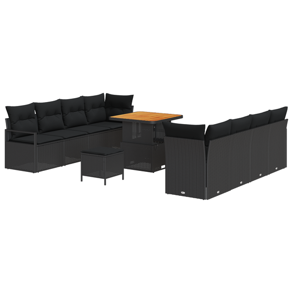 Set Canapea Grădină cu 11 Piese Perne Negru Ratan Polimer Acacia