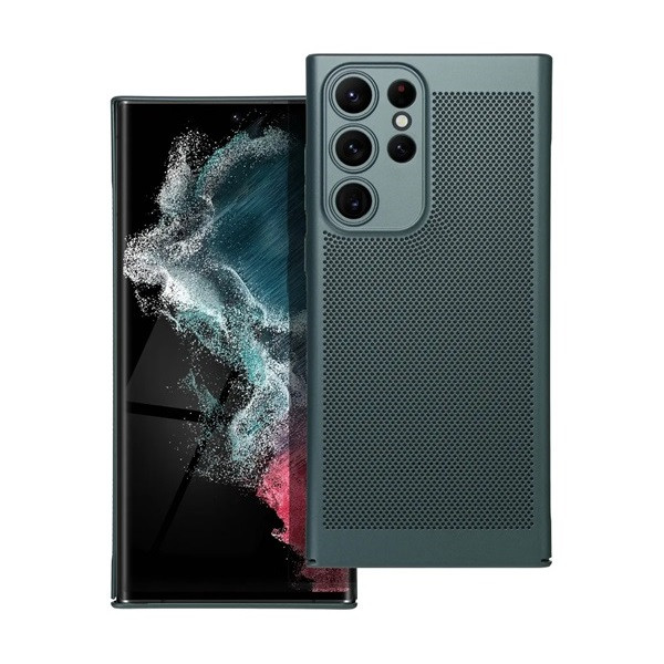 Samsung Galaxy S22 Ultra 5G SM-S908, Műanyag hátlap védőtok, légáteresztő, lyukacsos minta, Breezy, sötétzöld
