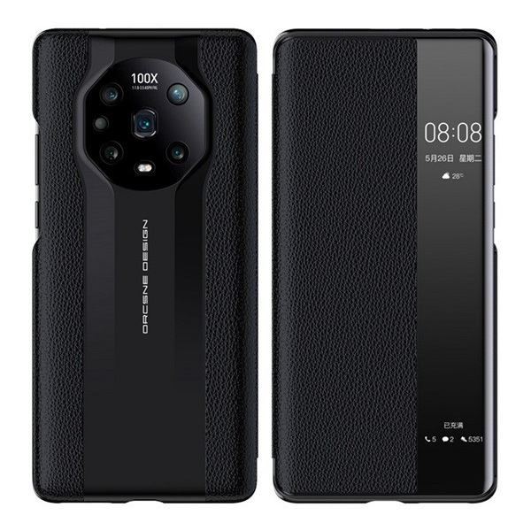 Tok álló, valódi bőr (aktív FLIP, oldalra nyíló, asztali tartó funkció, View Window) FEKETE [Honor Magic4 Pro] (5996591230108)