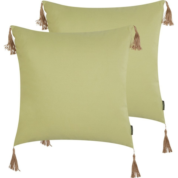 Conjunto De 2 Cojines Decorativos Modernos Liso Cuadrado Borlas 45 X 45 Cm Verde Chmistar - Verde