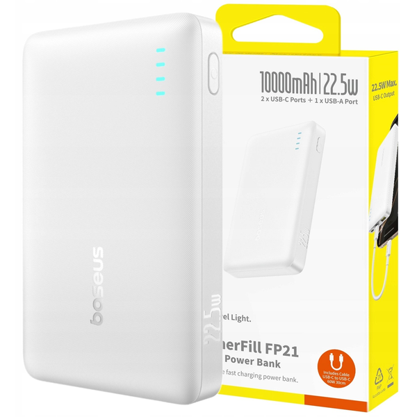 Baseus EnerFill FP21 Power Bank 10000 mAh 22,5 W, alb