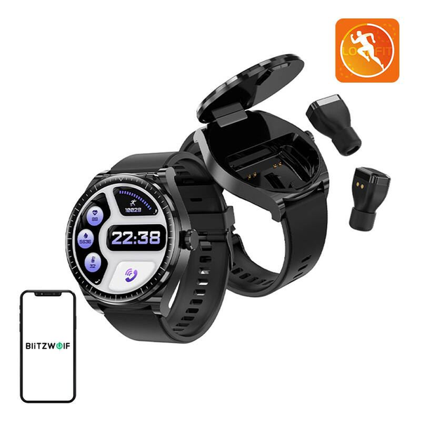 Smartwatch BlitzWolf BW-HW1, 1,53 инча, мониторинг на здравето, TWS слушалка, черен