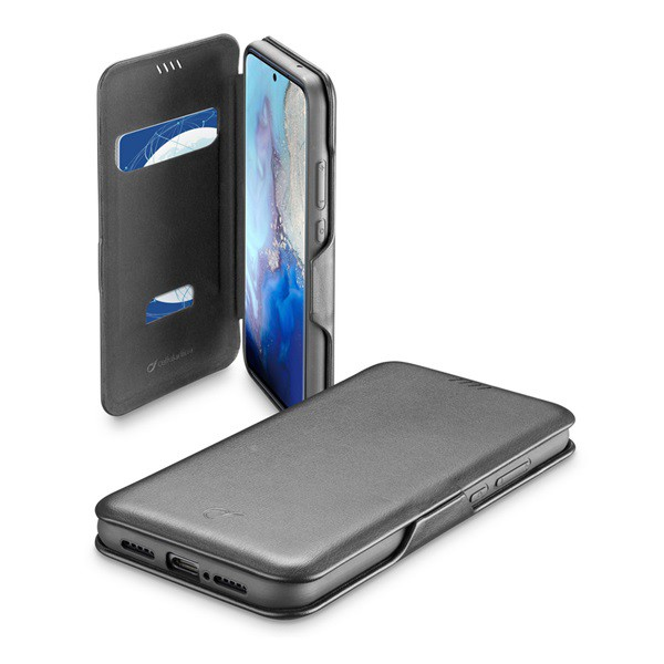 CELLULARLINE BOOK CLUTCH tok álló, bőr hatású (FLIP, oldalra nyíló, bankkártyatartó funkció) FEKETE [Samsung Galaxy S20 5G (SM-G981U)] (BOOKCLU2GALS11EK)