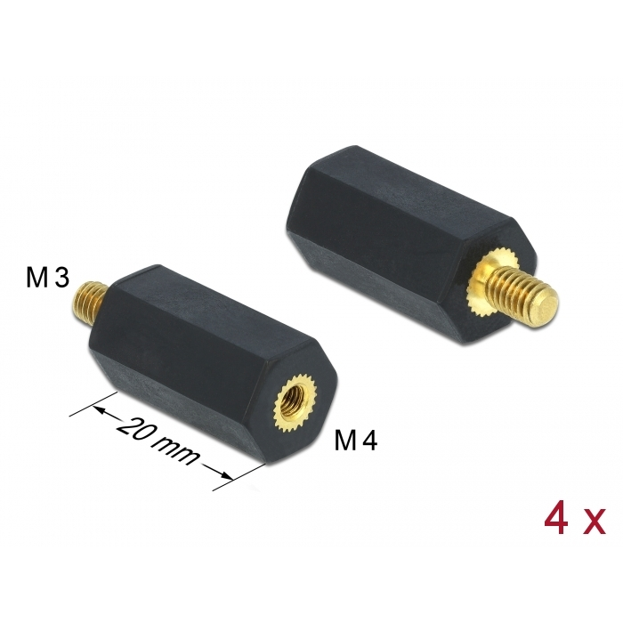 Delock Távtartó M4 - M3, hatszögletű, belső menetes / külső menetes, 20 mm-es, természetes fekete 4 (60242) (60242)