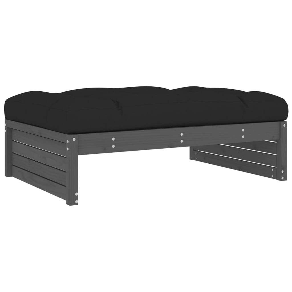 szürke tömör fenyőfa kerti lábzsámoly párnával 120x80 cm (825767)