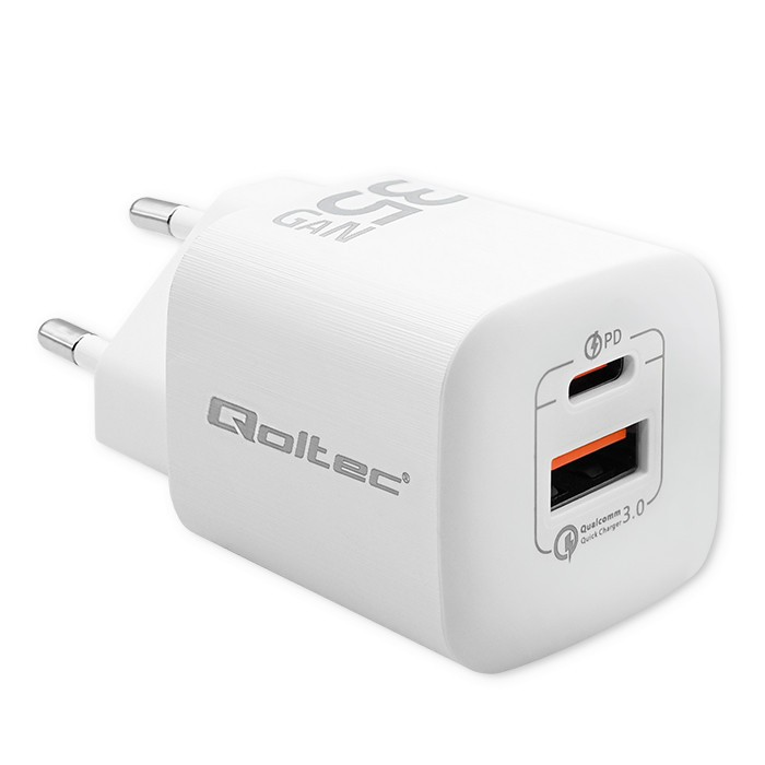 Qoltec GaN Ultra USB-C / USB-A Hálózati töltő - Fehér (35W) (50763)