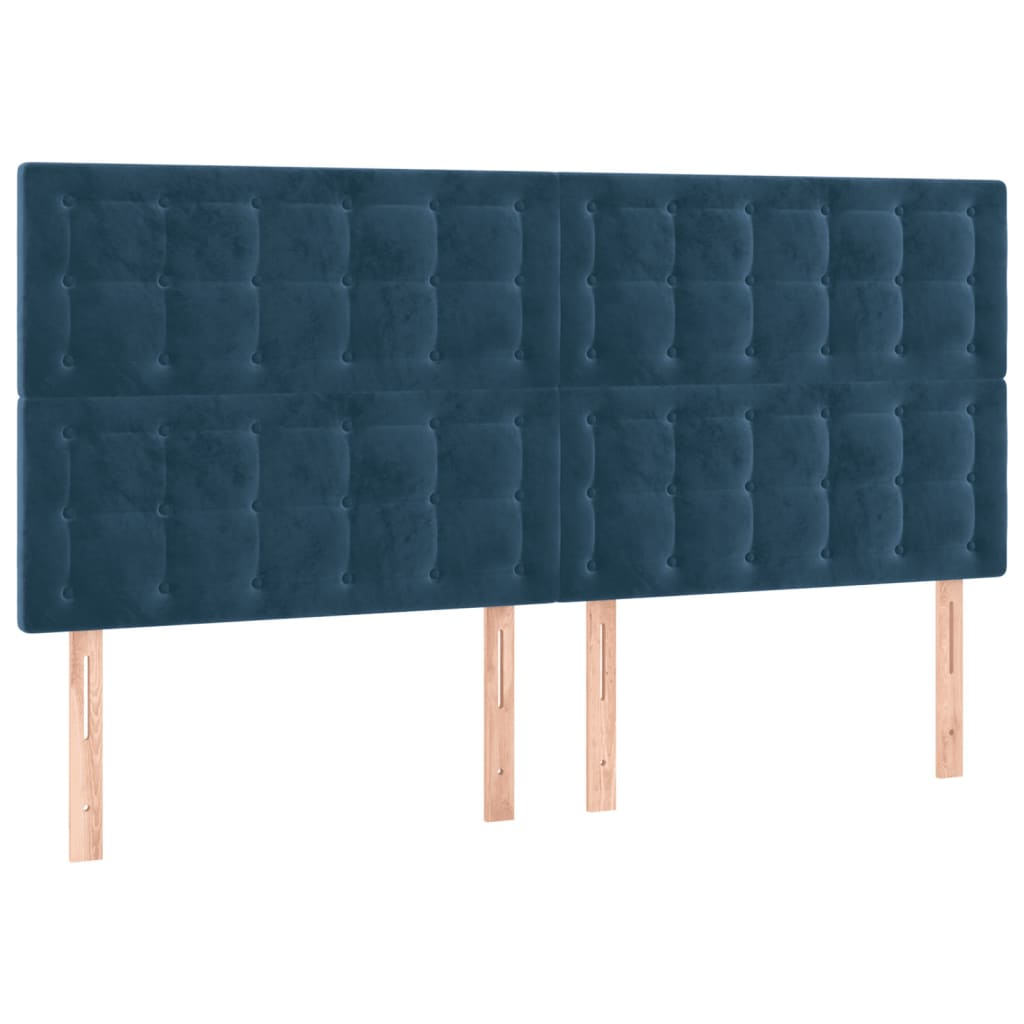 4 db sötétkék bársony fejtámla 100x5x78/88 cm (3116836)