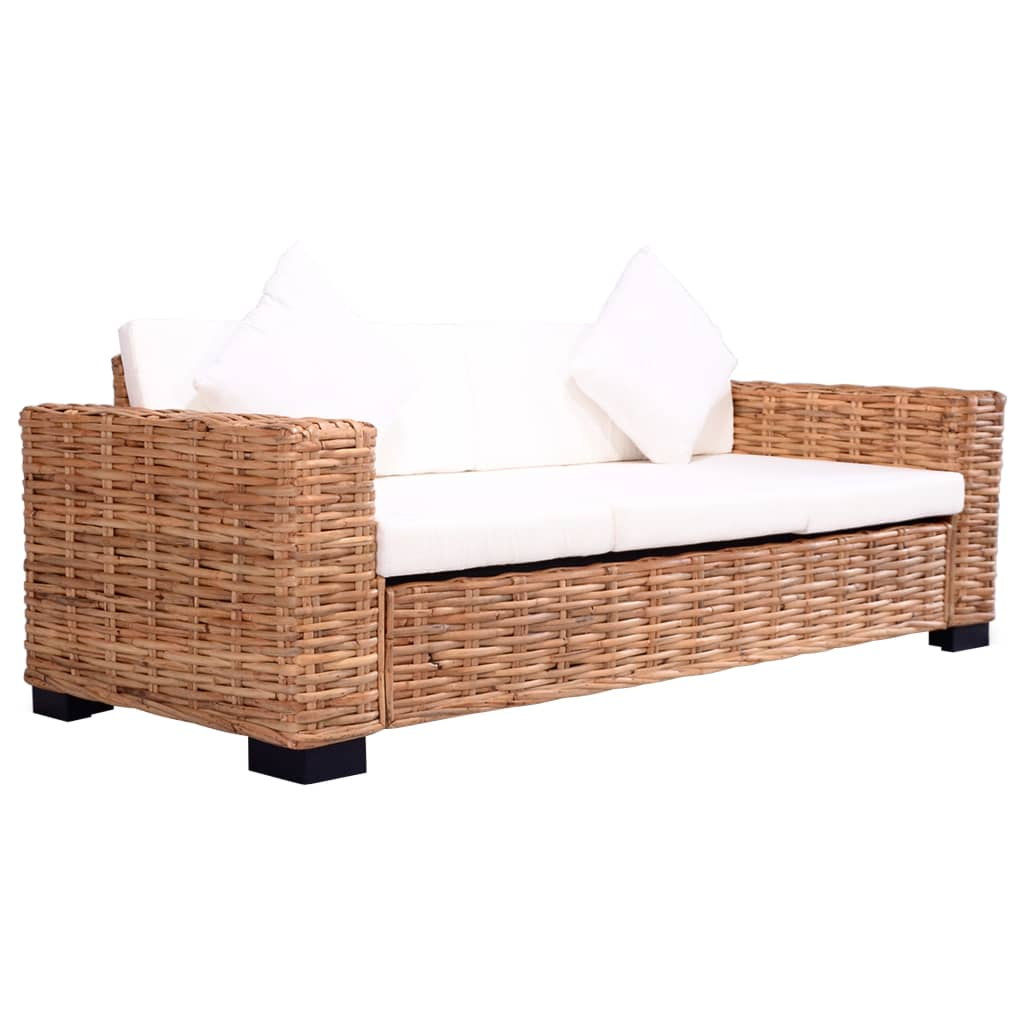 3-személyes természetes rattan kerti kanapé (276351)
