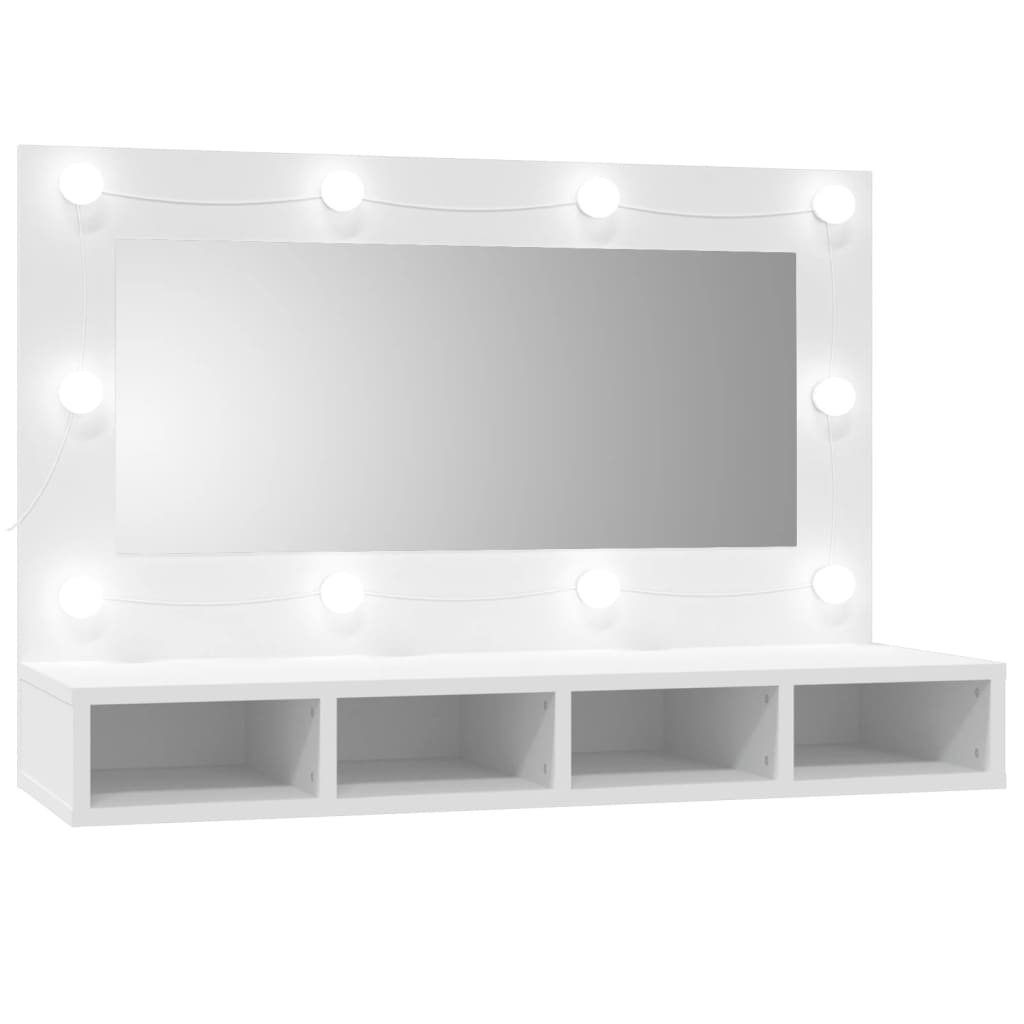 fehér tükrös szekrény LED-ekkel 90 x 31,5 x 62 cm (808891)