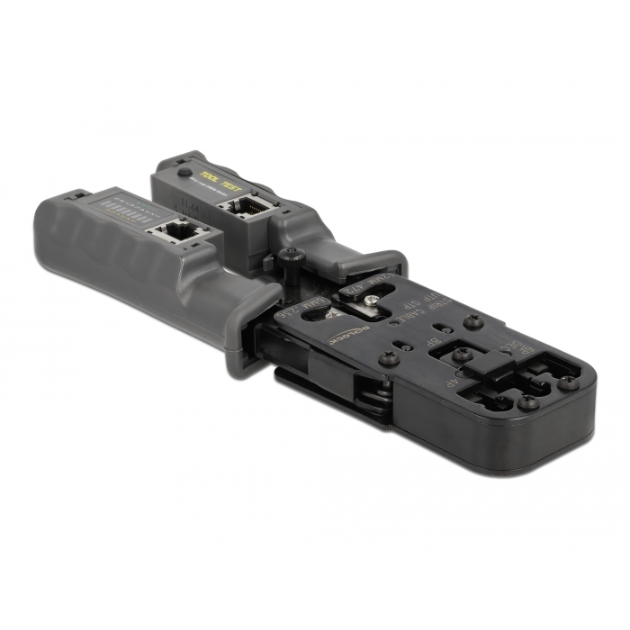 Delock Krimpelő eszköz csupaszítóval és hálózati teszterrel 8P (RJ45), 6P (RJ12/11), 6P DEC vagy 4P (90511) (90511)