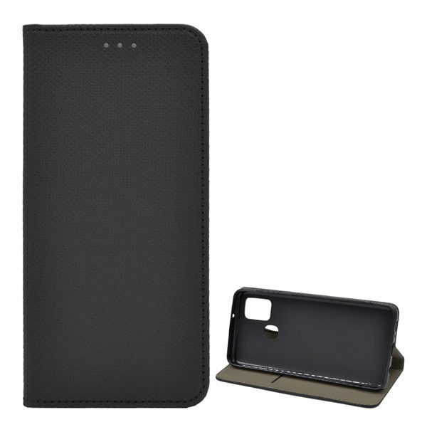 Tok álló, bőr hatású (FLIP, oldalra nyíló, asztali tartó funkció, rombusz minta) FEKETE [Samsung Galaxy A21s (SM-A217F)] (5996457982530)