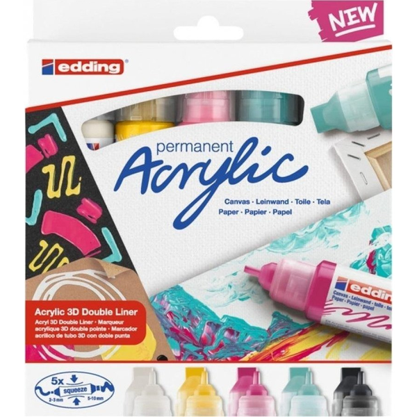 Edding 5400 Akril Marker Készlet Kétvégű 2-3 mm és 5-10 mm Általános Színek 5 Darab/Készlet