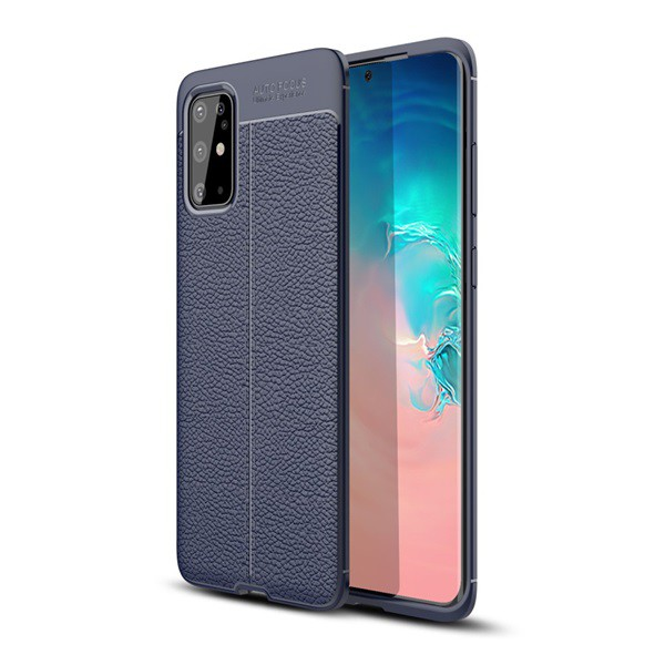 Szilikon telefonvédő (közepesen ütésálló, bőr hatású, varrás minta) SÖTÉTKÉK [Samsung Galaxy S20 Plus 5G (SM-G986)] (5996457929535)