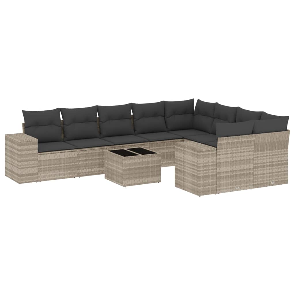 10 részes világosszürke polyrattan kerti ülőgarnitúra párnákkal (3255389)