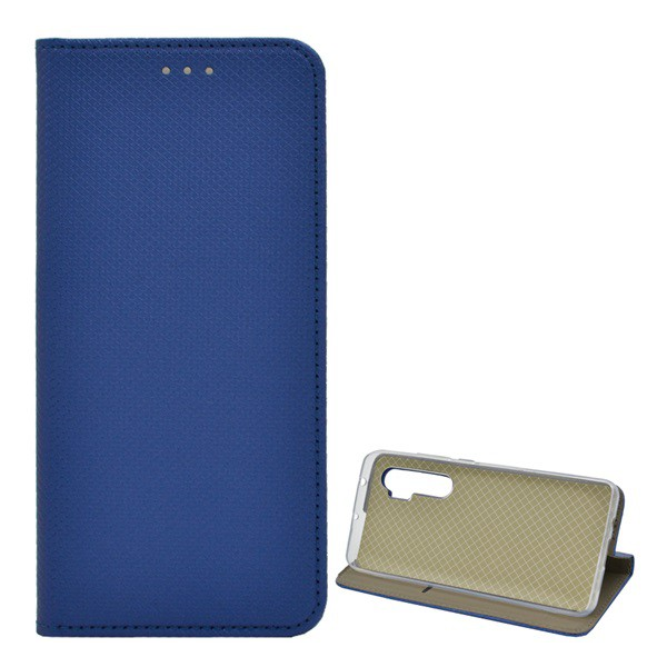 Tok álló, bőr hatású (FLIP, oldalra nyíló, asztali tartó funkció, rombusz minta) SÖTÉTKÉK [Xiaomi Mi Note 10 Lite] (5996457982769)