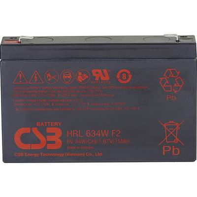 CSB Battery HRL 634W high-rate longlife HRL634W Ólomakku 6 V 8.4 Ah Ólom-vlies (AGM) (Sz x Ma x Mé) 151 x 99 x 34 mm 6,35 mm-es laposérintkezős dugó (HRL634W)