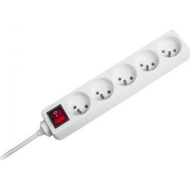 Захранващ удължител, Rebel, 5 гнезда, С ключ, 3 м, 2300 W, Бял