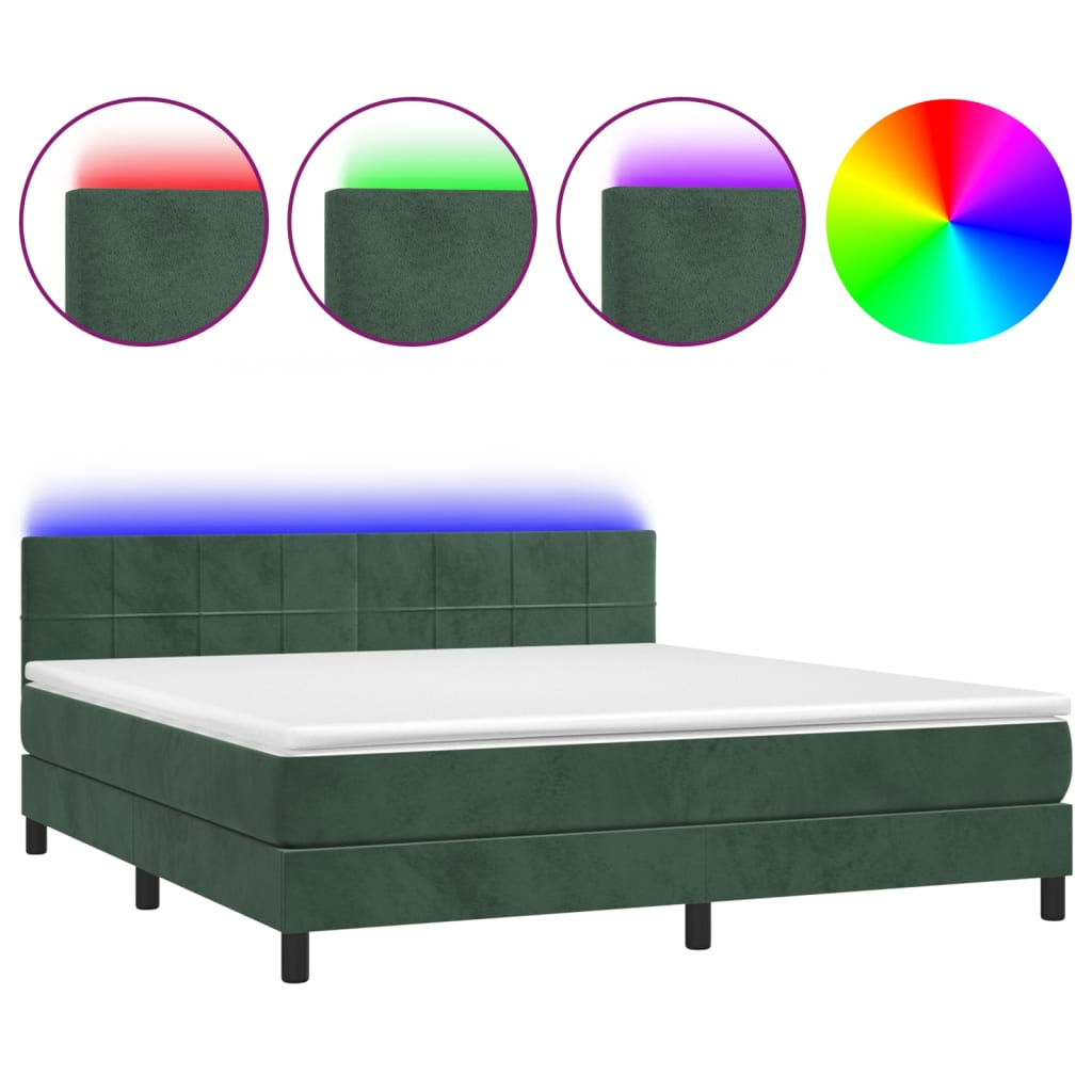 sötétzöld bársony rugós és LED-es ágy matraccal 180x200 cm (3134420)
