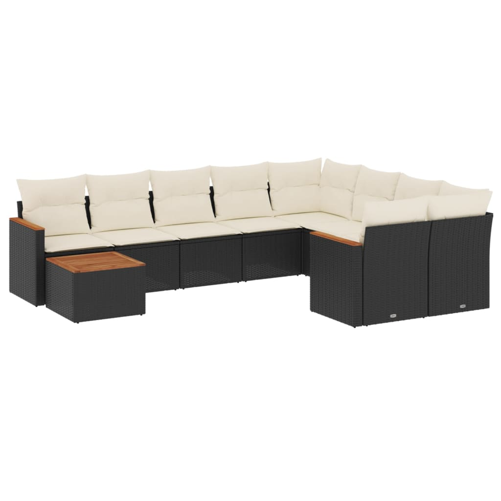 10 részes fekete polyrattan kerti ülőgarnitúra párnákkal (3226315)