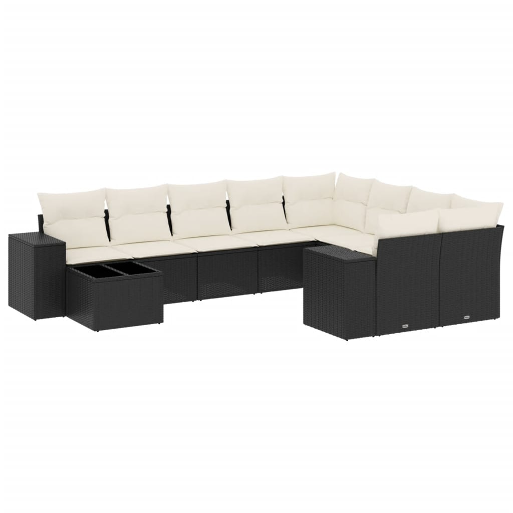 10 részes fekete polyrattan kerti ülőgarnitúra párnákkal (3255393)