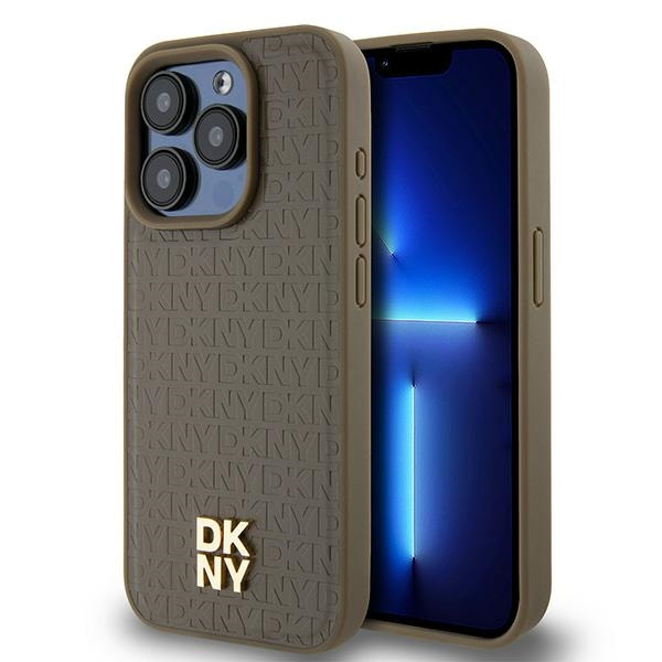 Zadný Kryt DKNY pre Apple iPhone 14 Pro Leather Monogram Pattern hnedý