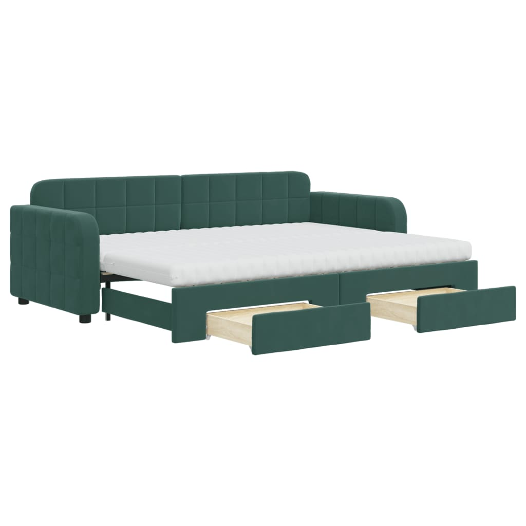 sötétzöld kihúzható bársony heverő fiókkal 80 x 200 cm (3196996)