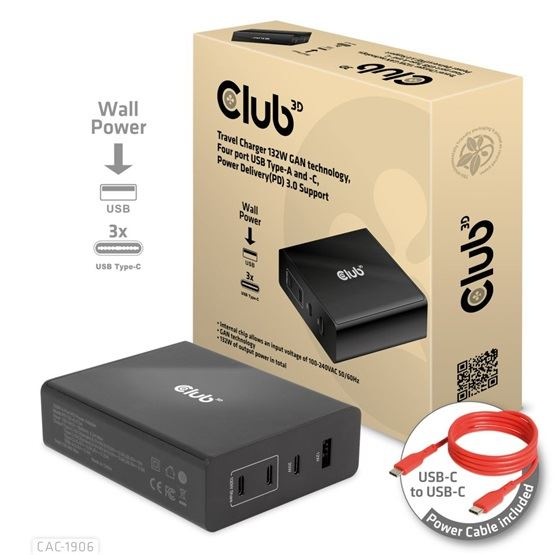 CLUB3D CAC-1906 oplader til mobil enhed Universel Sort DC Indendørs