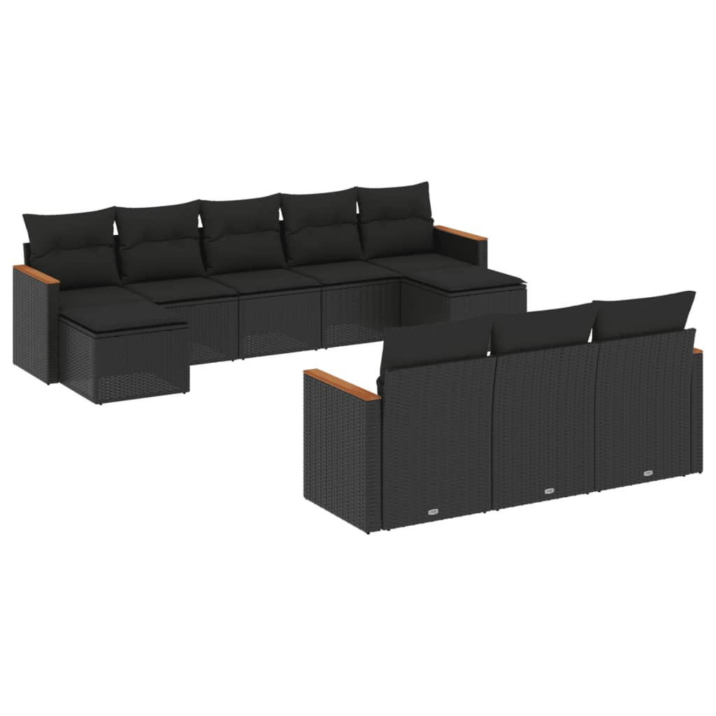 10 részes fekete polyrattan kerti ülőgarnitúra párnákkal (3226412)