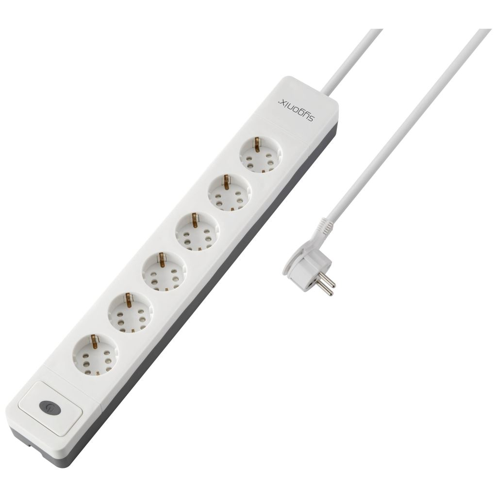 Sygonix SY-5145332 Elosztó kapcsolóval 12 részes Fehér, Szürke Védőérintkezős 1,4m (SY-5145332)