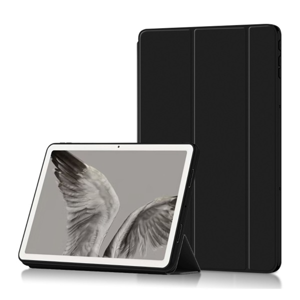 gigapack Tok álló, bőr hatású (FLIP, oldalra nyíló, TRIFOLD, asztali tartó) FEKETE Google Pixel Tablet " csomagolás" (GP-146604)