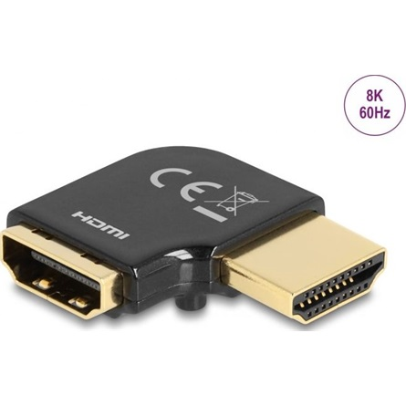 Delock HDMI Adapter Stecker zu Buchse 90° links gewinkelt 8K 60 Hz Metall