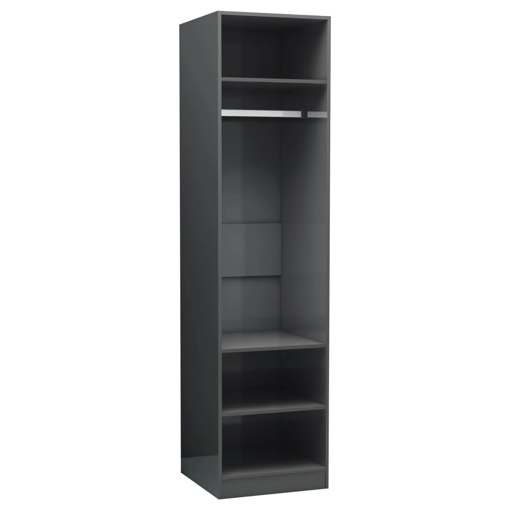 magasfényű szürke szerelt fa ruhásszekrény 50 x 50 x 200 cm (800242)