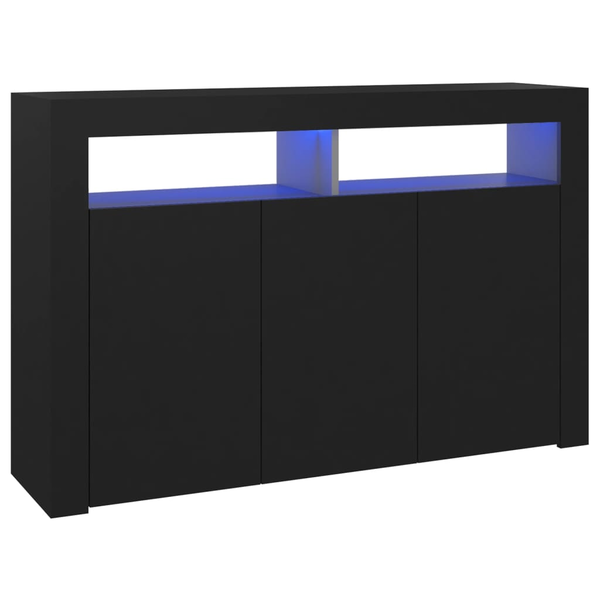 fekete tálalószekrény LED-világítással 115,5x30x75 cm