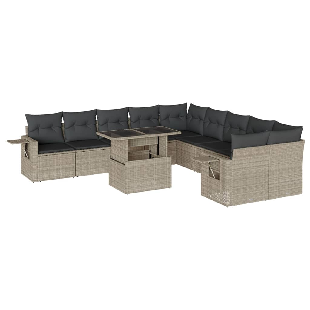 11 részes világosszürke polyrattan kerti ülőgarnitúra párnákkal (3268172)