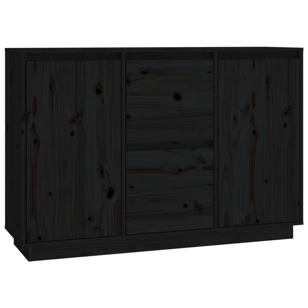 fekete tömör fenyőfa tálalószekrény 111 x 34 x 75 cm (814313)