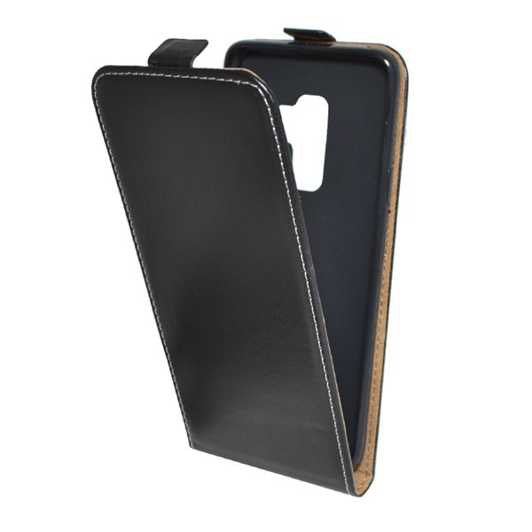 Tok álló, bőr hatású (FLIP, lefelé nyíló, szilikon tartó) FEKETE [Samsung Galaxy S9 Plus (SM-G965)] (5996457750160)