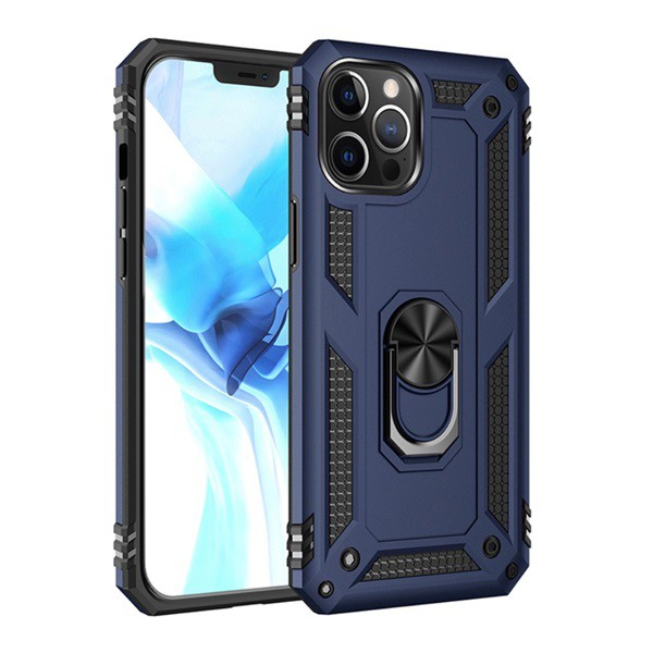 Defender műanyag telefonvédő (közepesen ütésálló, szilikon belső, telefontartó gyűrű, beépített fémlemez) SÖTÉTKÉK [Apple iPhone 12 Pro Max] (5996591011233)